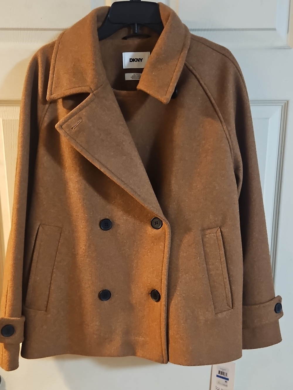 DKNY RELAXED FIT PEA COAT: DARK CAMEL: NEW WITH TAGS: SIZE XL